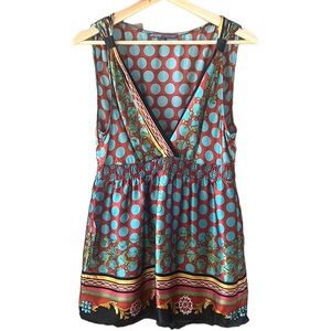 Hale Bob 100% Silk Empire Waist Babydoll Tank/Blouse